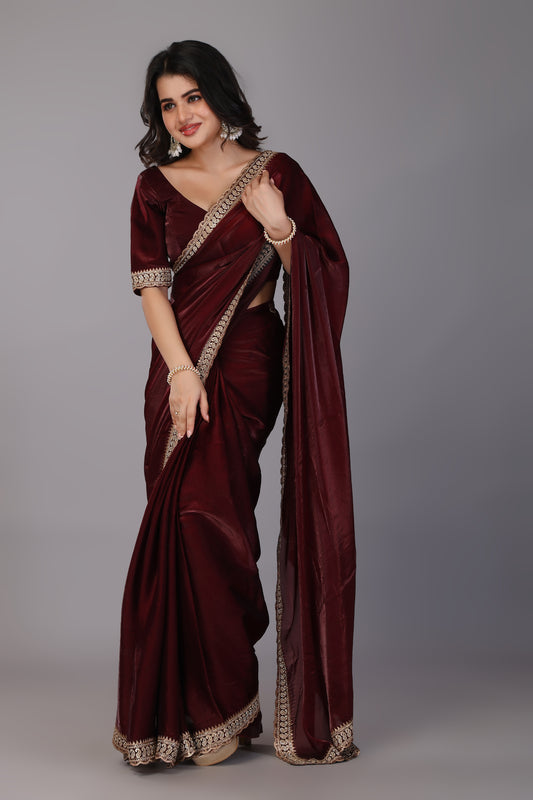 Marun zari work soft tissue silk saree